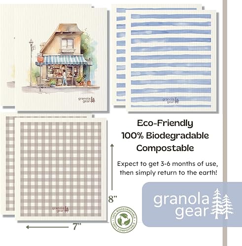 Miniatura 5 de Paños de cocina suecos para cocina, paquete de 6, hechos en Suecia, toallas de papel reutilizables, paños de esponja lavables, algodón de celulosa,