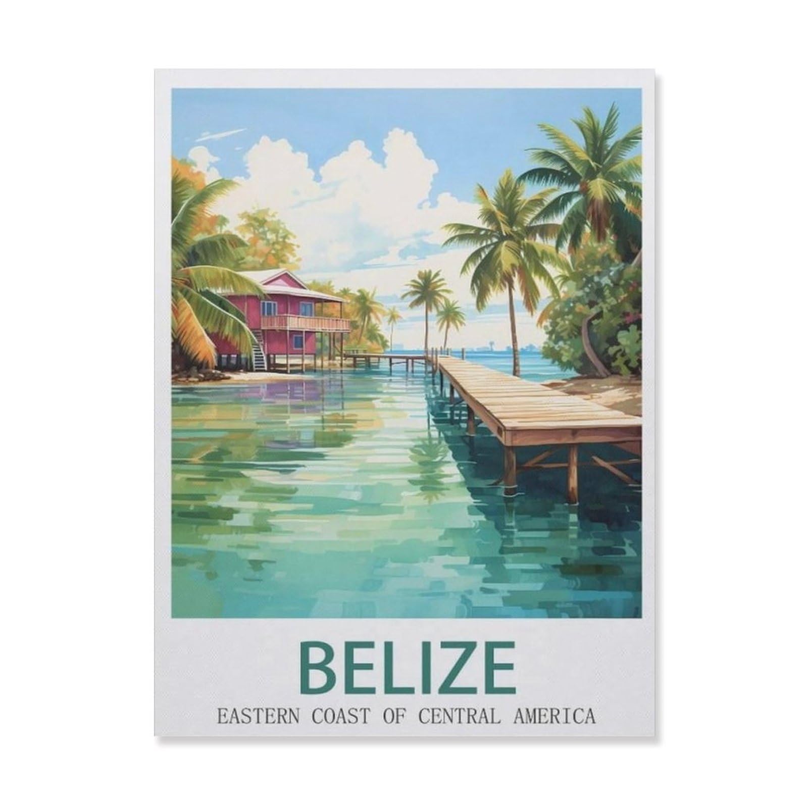 Belize Eastern Coast of Central America，Tin Sign Vintage Retro Metal Wall Decor Decoration Art for Home Garden Kitchen Bar Pub Living Room Office Garage Poster Plaque(30x40cm）12x16 inch-EF76