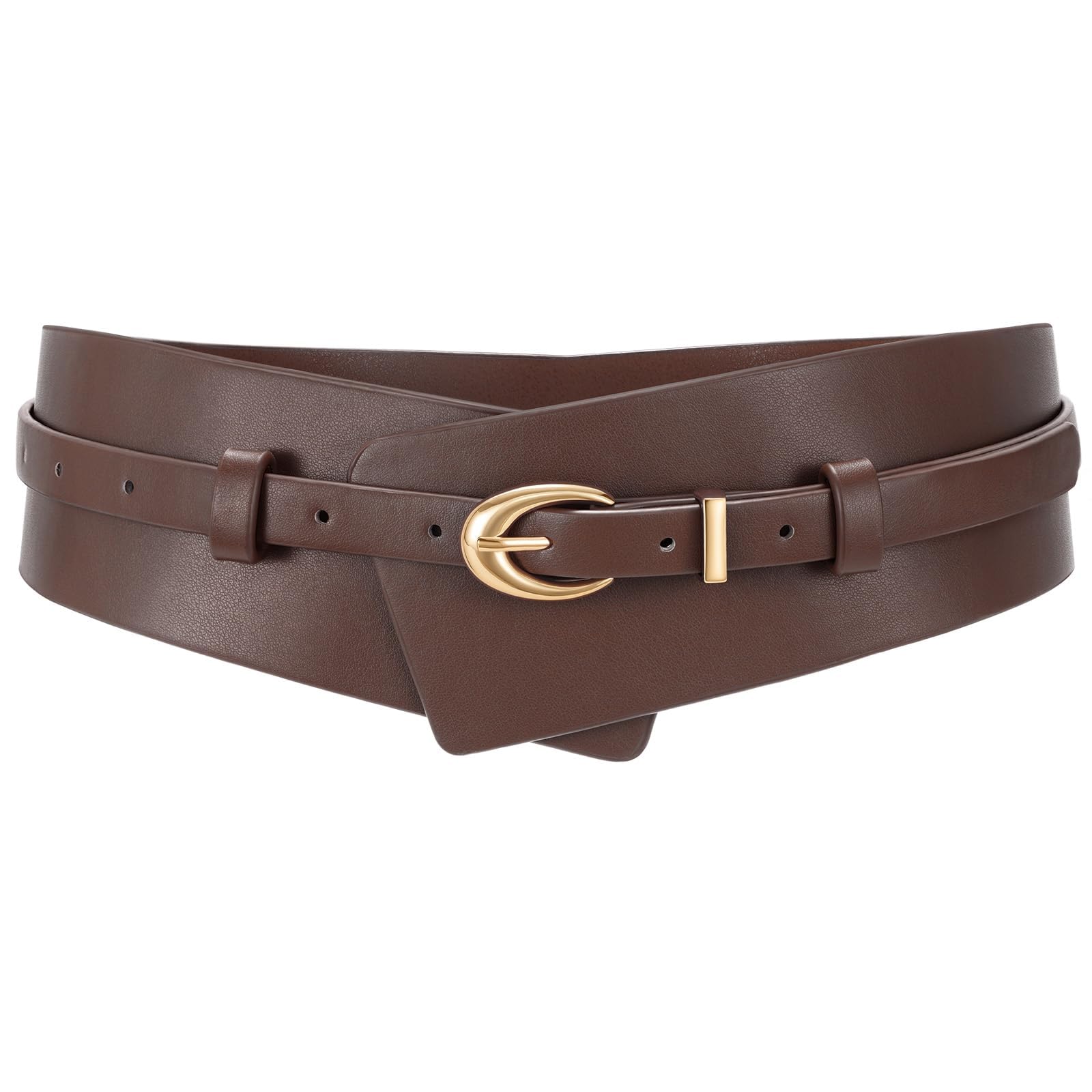 WHIPPY Women Wide Leather Belt Fashion Ladies Dress Belt 2-in-1 Waistband with Skinny Belt for Suits