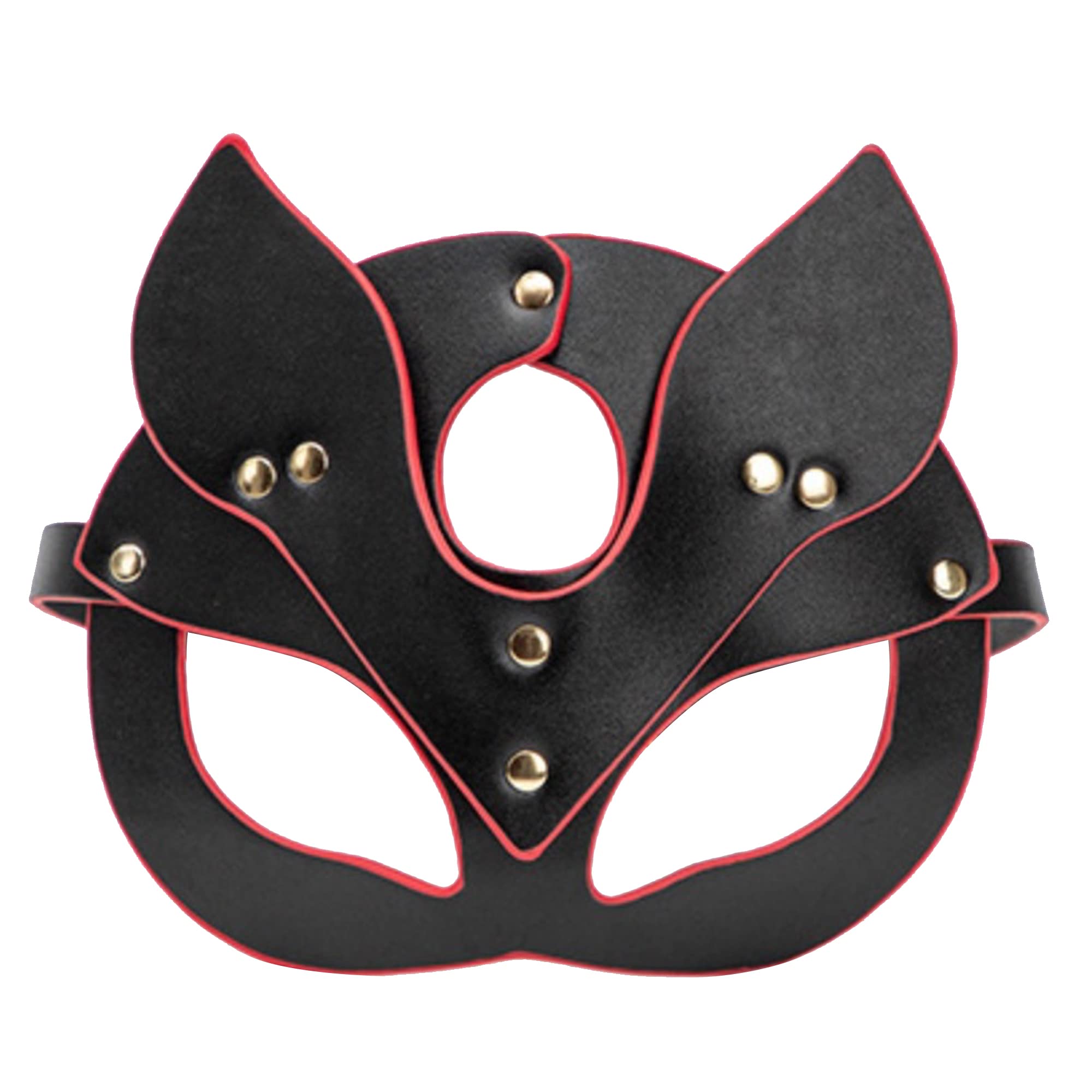 Masquerade Mask for Women Black Deluxe Leather Cat Fox Mask Cosplay Thanksgiving Day Christmas Party Costume Props