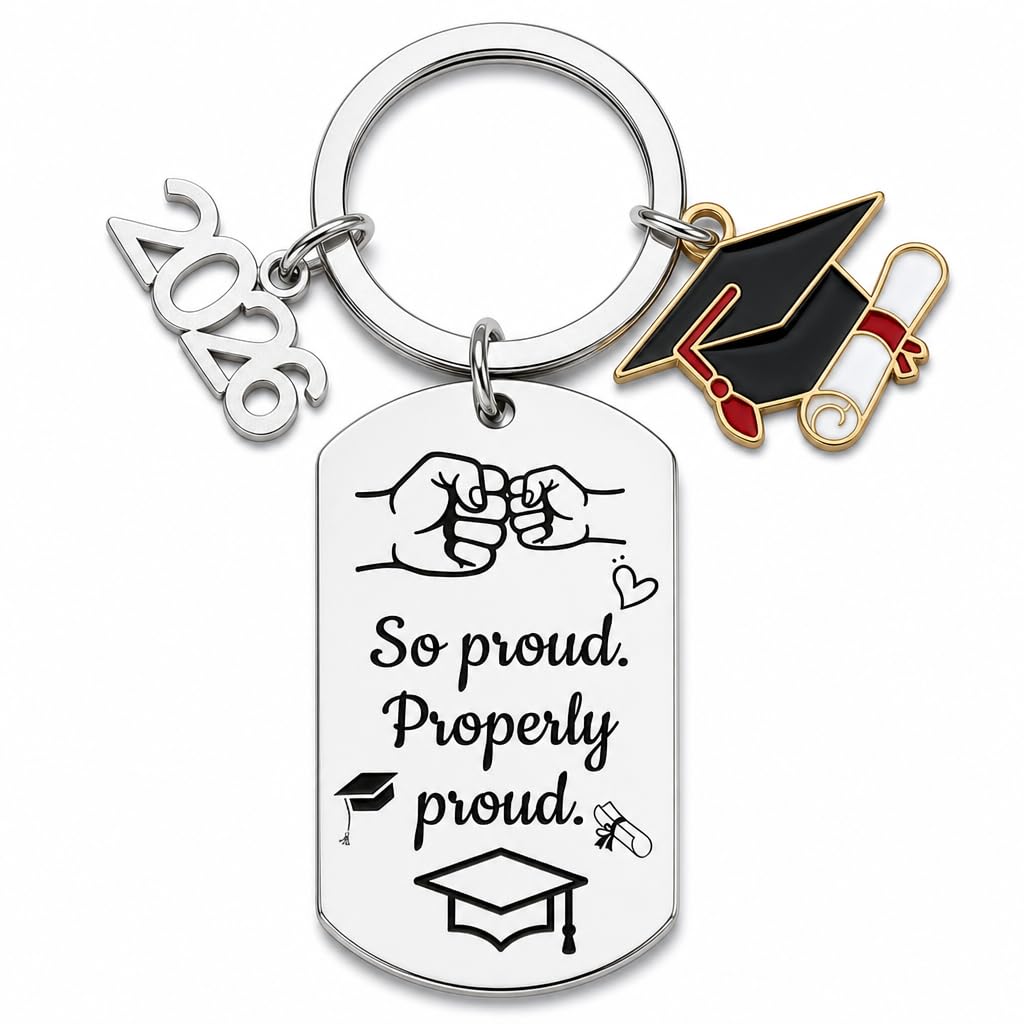 Class of 2026 Graduation Gift Keychain,Stainless Steel Graduation Keyring for Her Him,2026 School Leavers Keepsake with Proud Engraved Message for College High School Graduation (Graduation Keyring-B)
