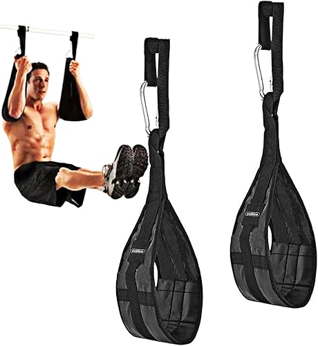 Correas colgantes para abdominales con anillos de acero - Entrenamiento básico de primera calidad, asistencia para dominadas y equipo de