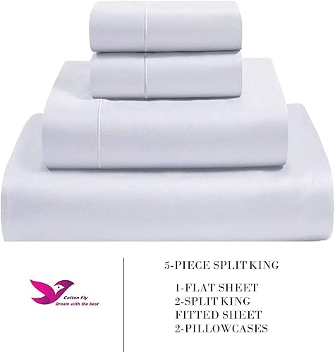 Miniatura 9 de Juego de sábanas de 800 hilos y 5 piezas, tamaño California King, 100% algodón, juego de sábanas divididas Cal-King para camas ajustables, sábanas