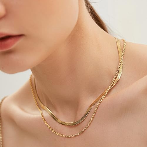 Miniatura 2 de YADUDA Collar de cadena en capas, cadena de cuerda, collar en espiga de espiga, estación de bolas, oro de 14 quilates, resistente al deslustre,