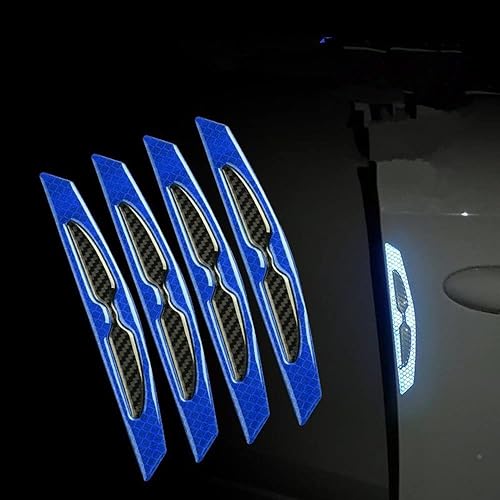 4 calcomanías reflectantes 3D súper azules tiras de fibra de carbono real negro borde de puerta lateral de automóvil parachoques de protección