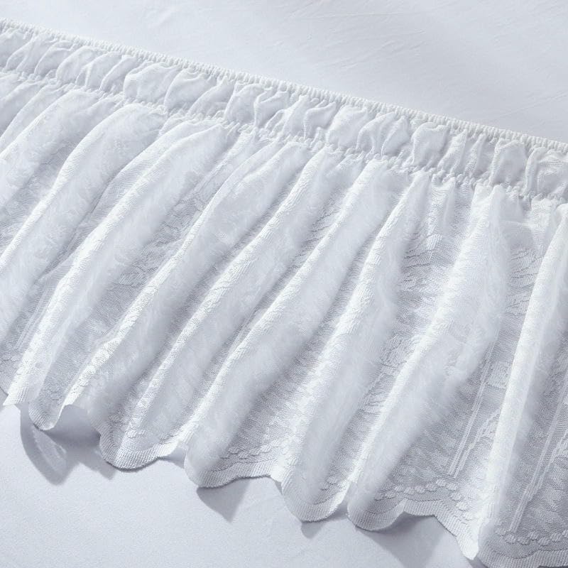 Jupe de lit en Dentelle Blanche, Jupe de lit Anti-poussière, modèle Enveloppant avec élastique Ajustable, Douce et Respirante