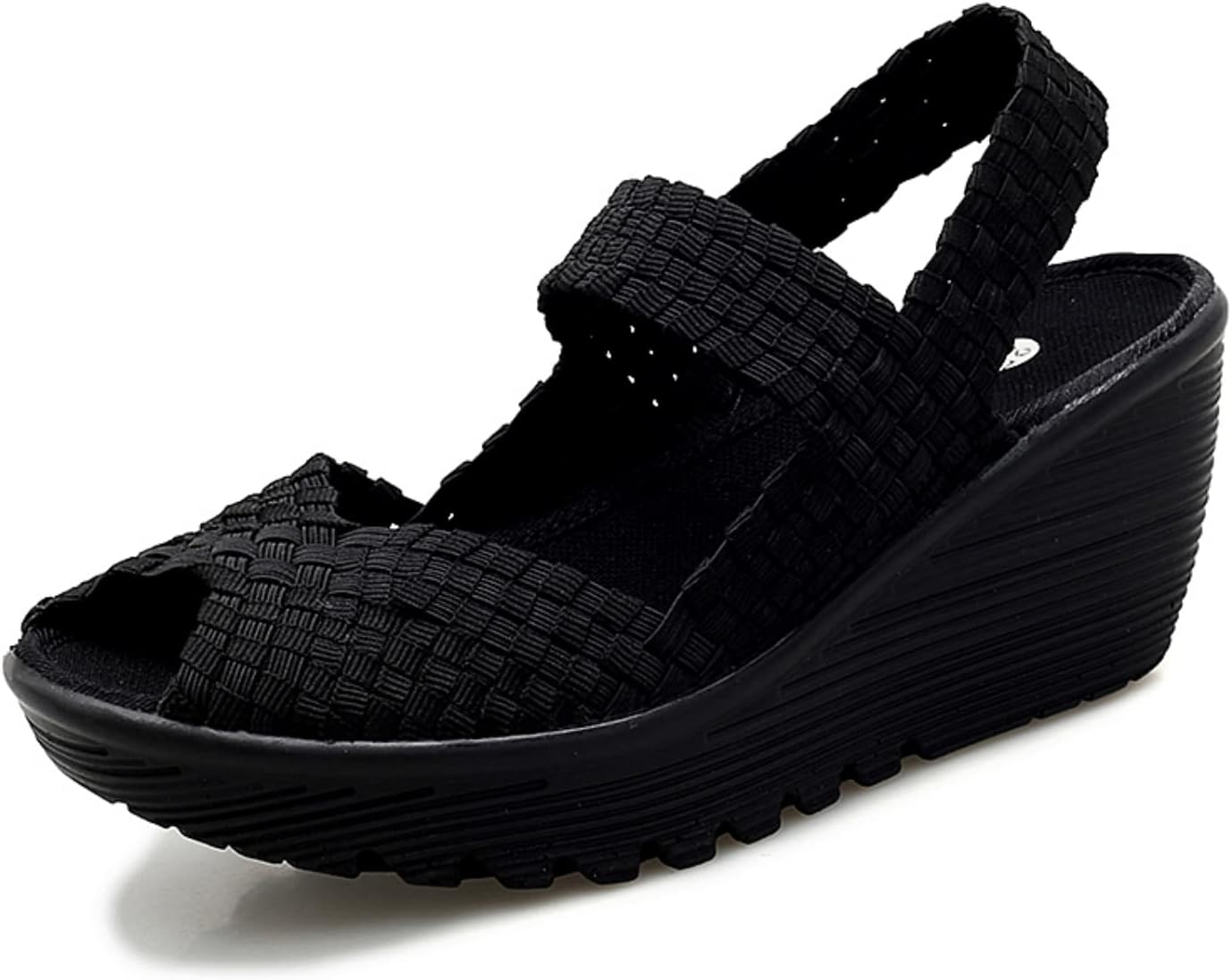 Touchmosees Women's Platform Wedge Sandals Woven Pumps Mary Jane Shoes Comfortable Walking Shoes 336-Black - 36