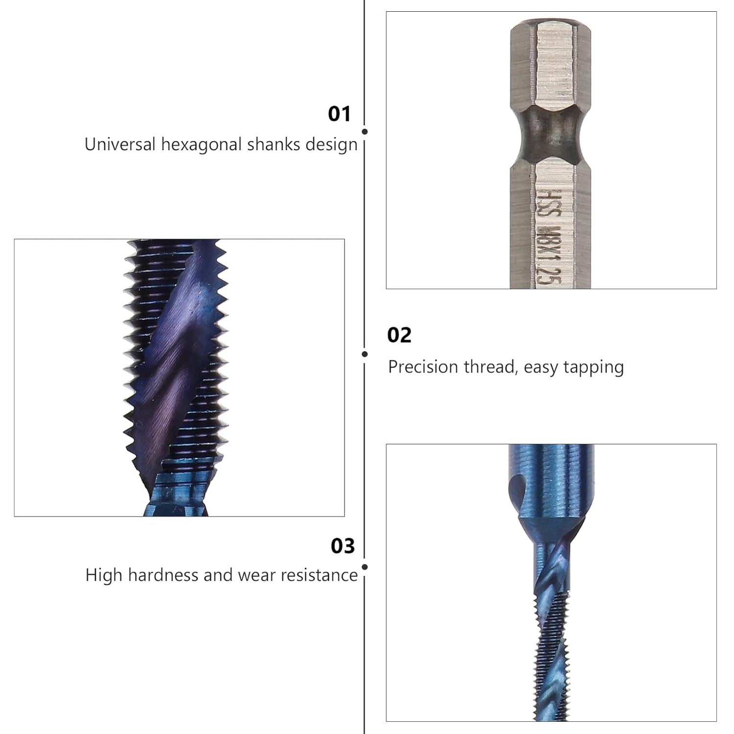 6pcs M35 High Speed Steel Drill and Spiral Tap Bit Set, Metric Thread M3-m10 with Hex Shank and Nami Blue Coating, Industrial Cutting Tool for Threading and Drilling Applications