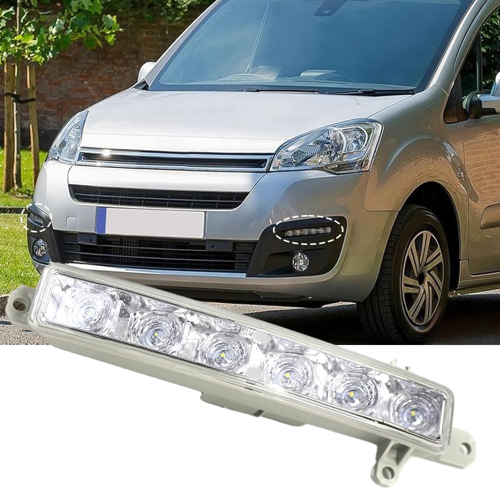 Riloer Feux de jour, feux de jour à LED DRL, feux antibrouillard diurnes, feux de conduite diurnes compatible avec Peugeot Partner 2008-2020