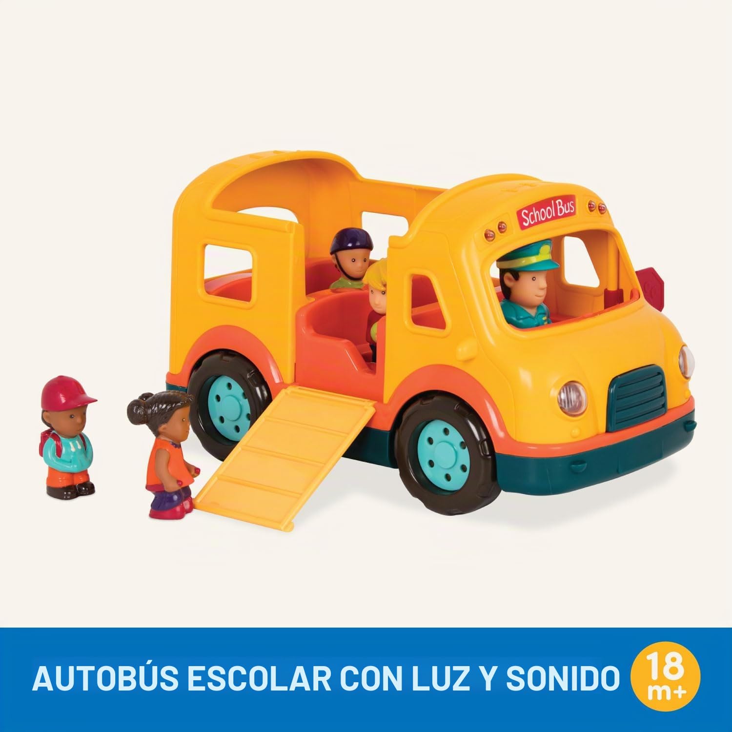 Battat - Autobús Escolar con Luces y Sonidos - Coche de Juguete con 5 Figuras para niños y bebés a Partir de 18 Meses (6 Piezas), Amarillo
