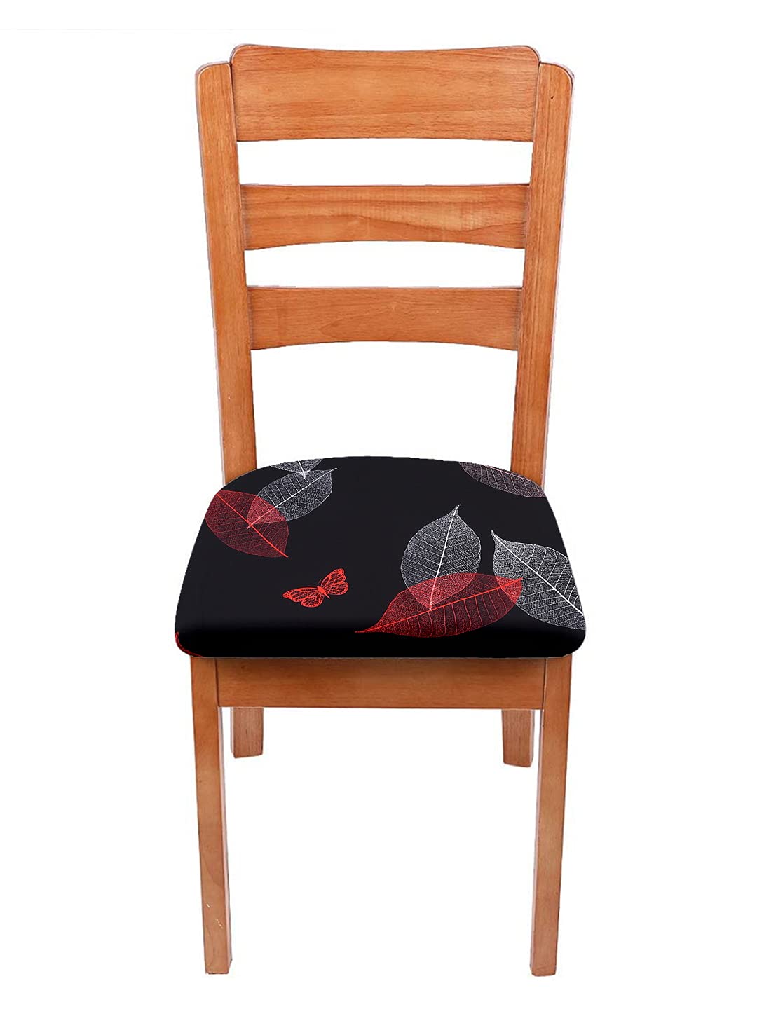 Cortina Dining Chair Seat Covers | Leaf Digitally Printed | Polyester-Spandex Mix | Machine-Washable | 23 x 23 Inches | Wrinkle Resistant & Non-Slip | Cushion Protectors | Pack of 2 |Black 4-image-35
