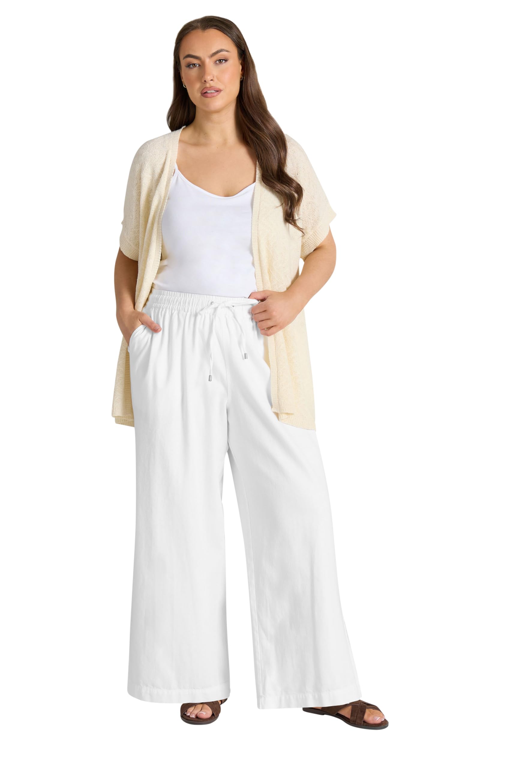 Evans Women's White Curve Wide Leg Denim Trousers - Plus Size Curve