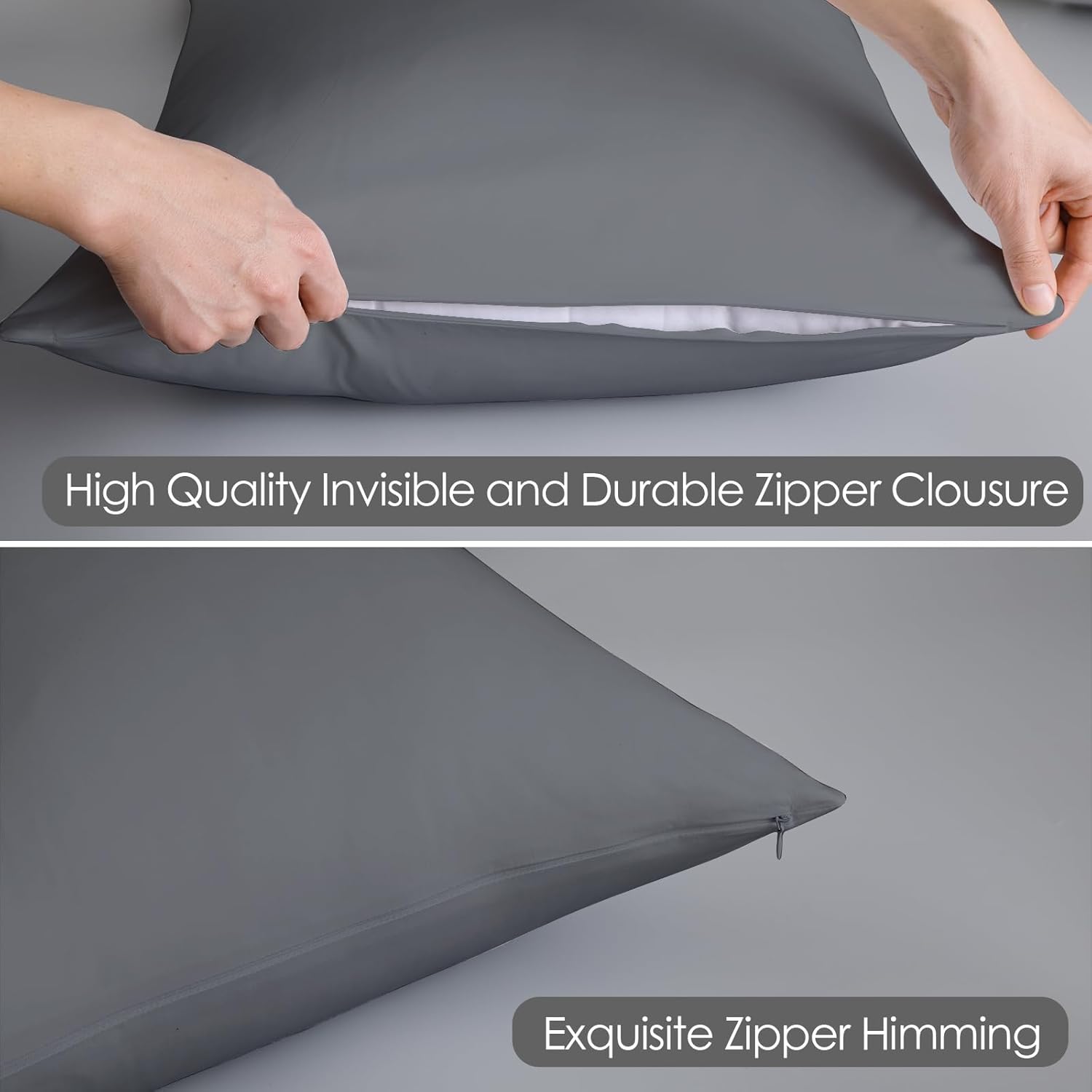 Pillow Protector King Size 100% Egyptian Cotton Pillow Covers, 400 Thread Count Sateen Weave Cooling Pillow Cases with Zipper Hidden, Breathable Non Noisy Easy Care, Set of 2 (Dark Grey) - Image 6