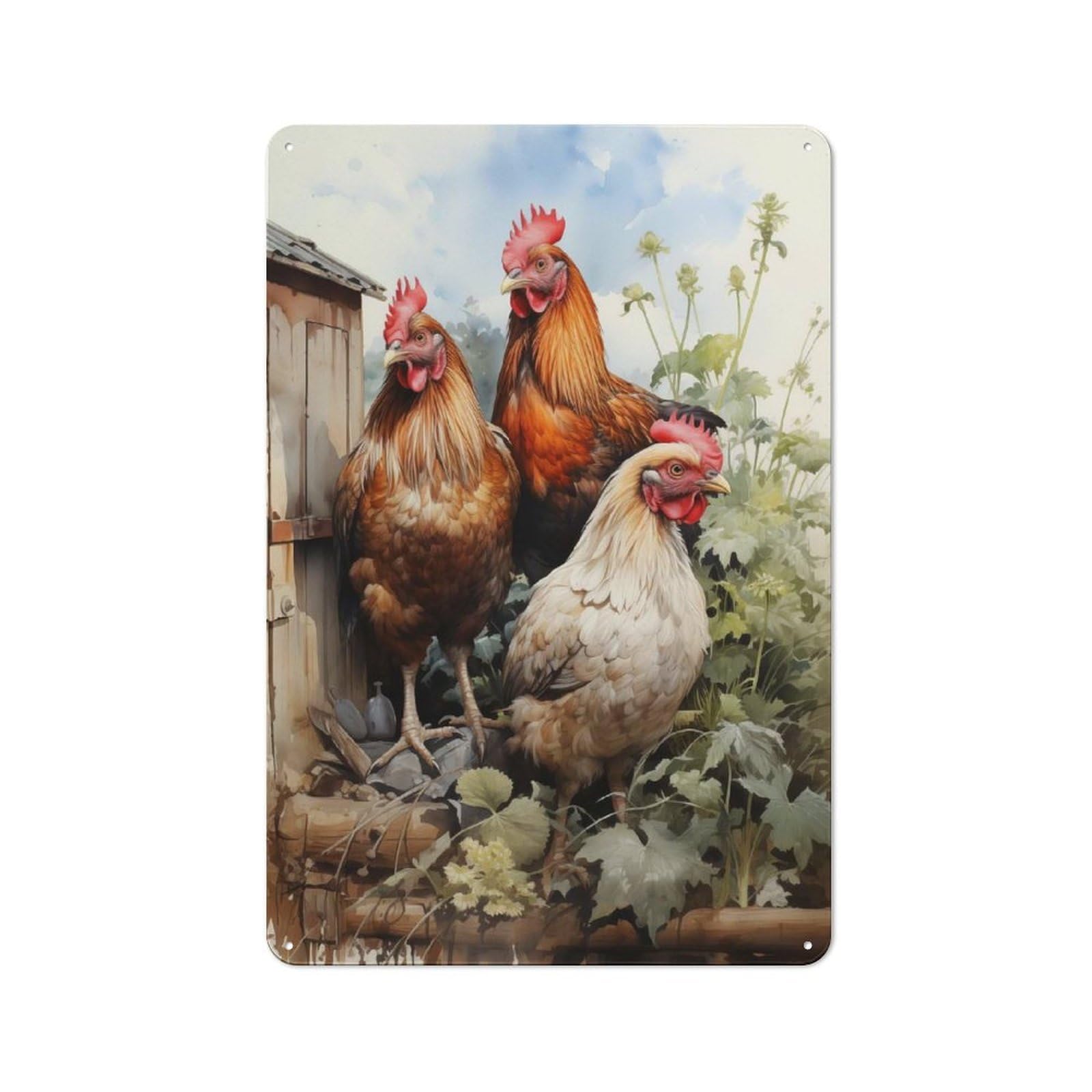 Junmoney Chicken Farm Animals Rustic Metal Plaque 30X20cm For Guest Room Or Hallway, A Decorative Metal Sign For Guest Rooms And Hallways
