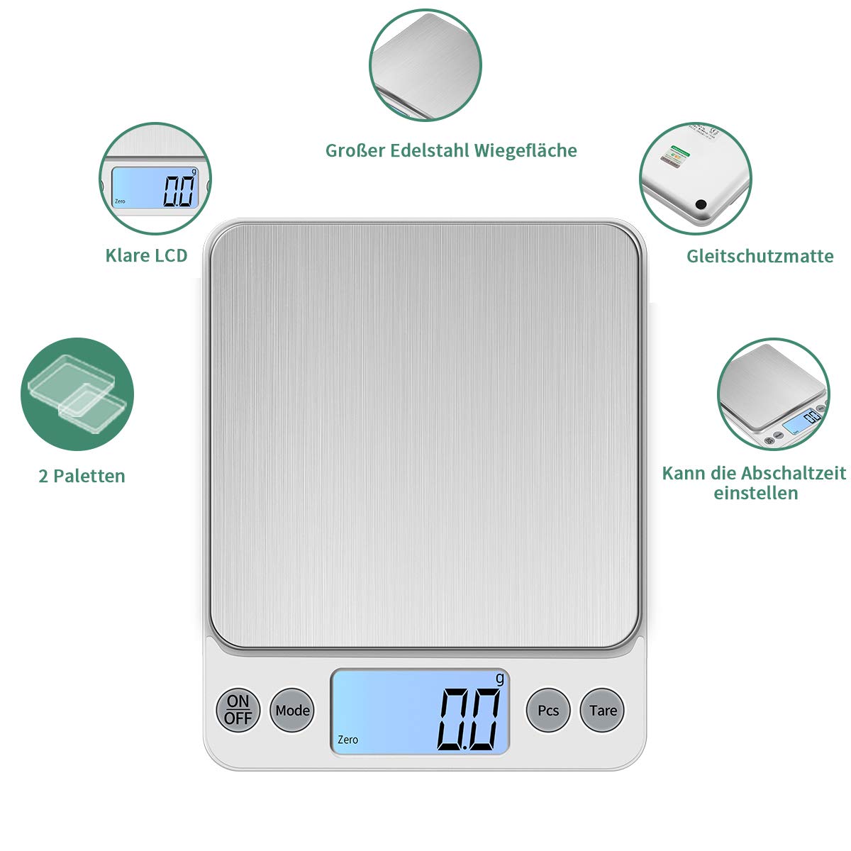 Upgrade Groß Digitale Küchenwaage USB Aufladen,5kg/0.1g Hochpräzise Digitalwaage Haushaltswaage,Mit Großer Edelstahl Wi egefläche Essenswaage, Einstellbare Abschaltzeit