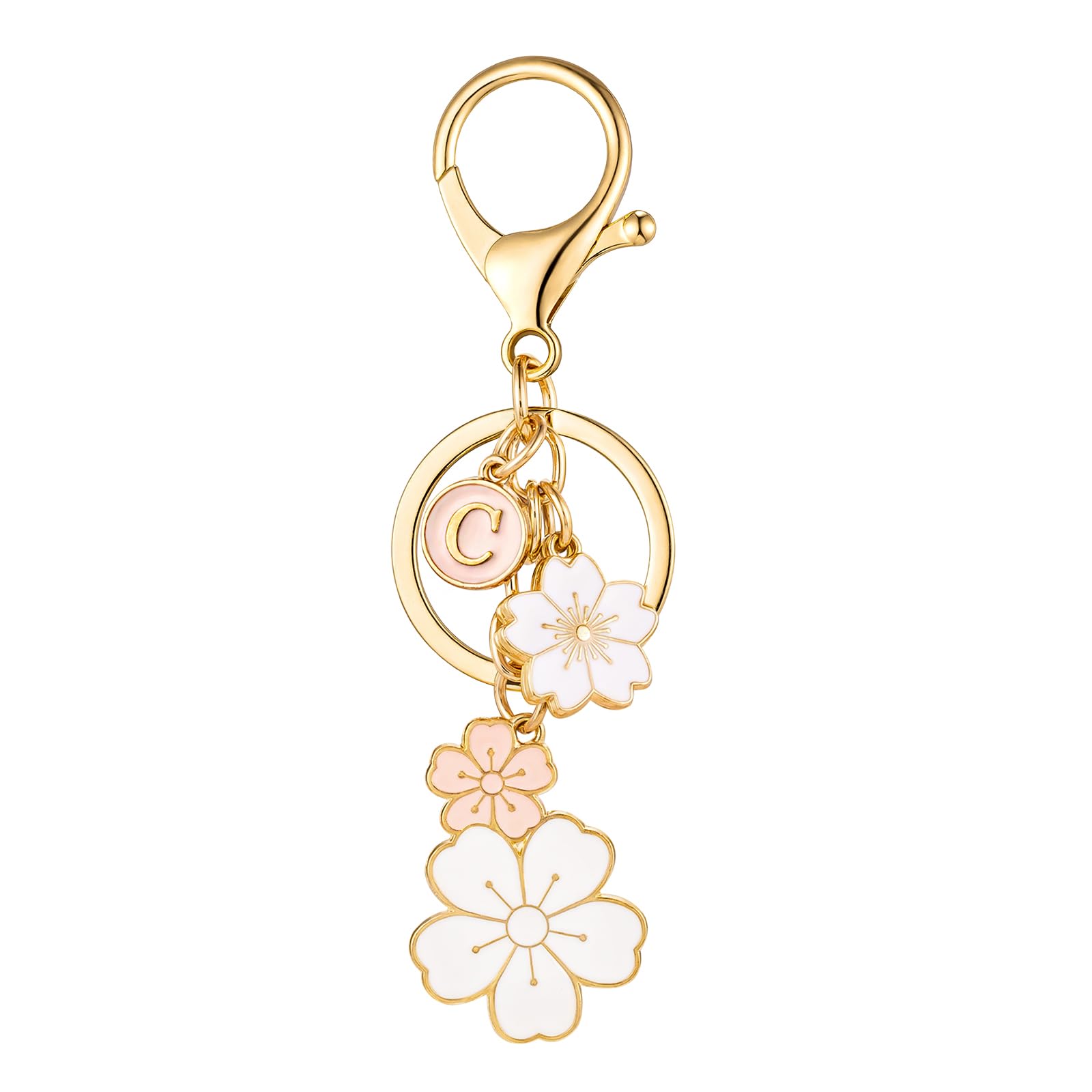 SELOVO Initial Keychain Flower Charms for Key Cute Pink Letter Keyring for Backpack