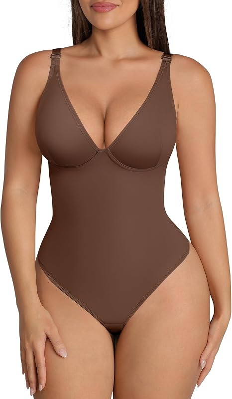 FeelinGirl Shapewear Bodysuits for Women Tummy Control Deep V Neck