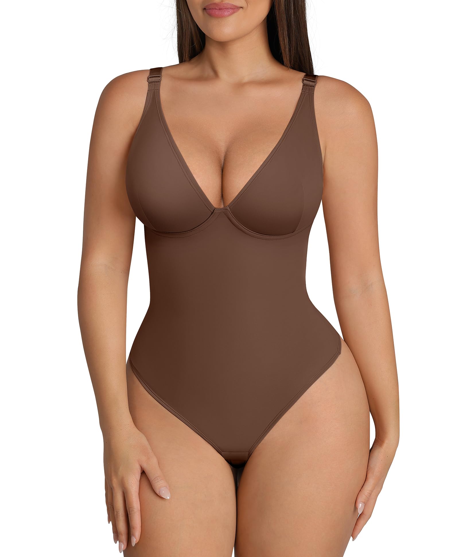 FeelinGirl Shapewear Bodysuits for Women Tummy Control Deep V Neck