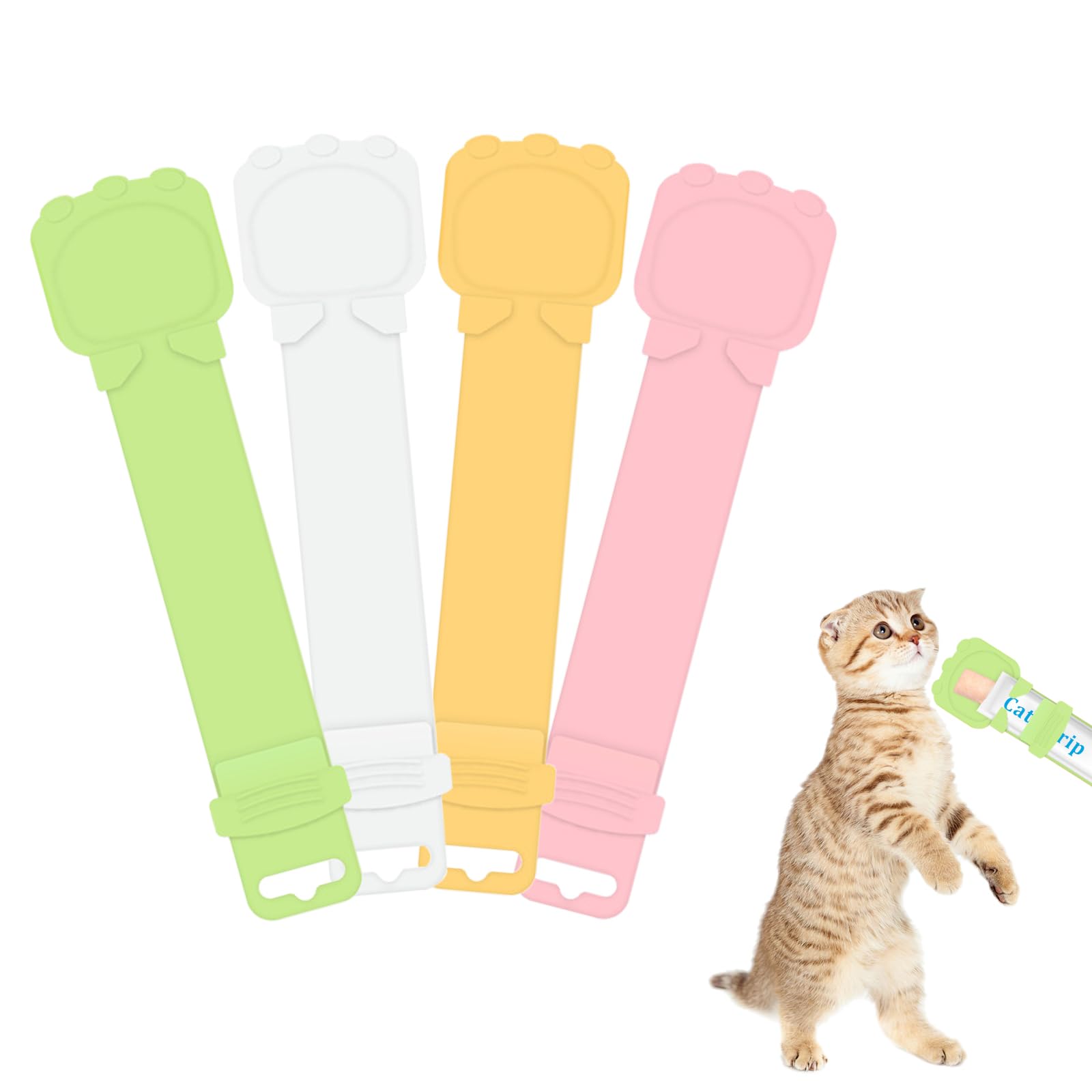 WOLMIK Cat Feed Spoon - 4 PCS Cats Strip Happy Spoons, Cat Treat Squeeze Spoons Dispenser, Multi-Functional Liquid Snack Feeders, Pet Feeding Spoon for Cats, Pet Food Feeder for Wet Food & Puree