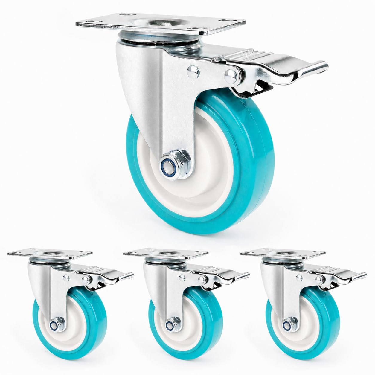 Sohnvwtgd Green/Light 4 Inch Caster Wheels Heavy Duty With Dual-Lock Safety Brake And Rubber Tire Wheels, Heavy Duty - 600 Lbs Per Caster For Workbench, Trolley, Cabinet, Tpr Silent Caster 4-Packs With Mounting Hardware