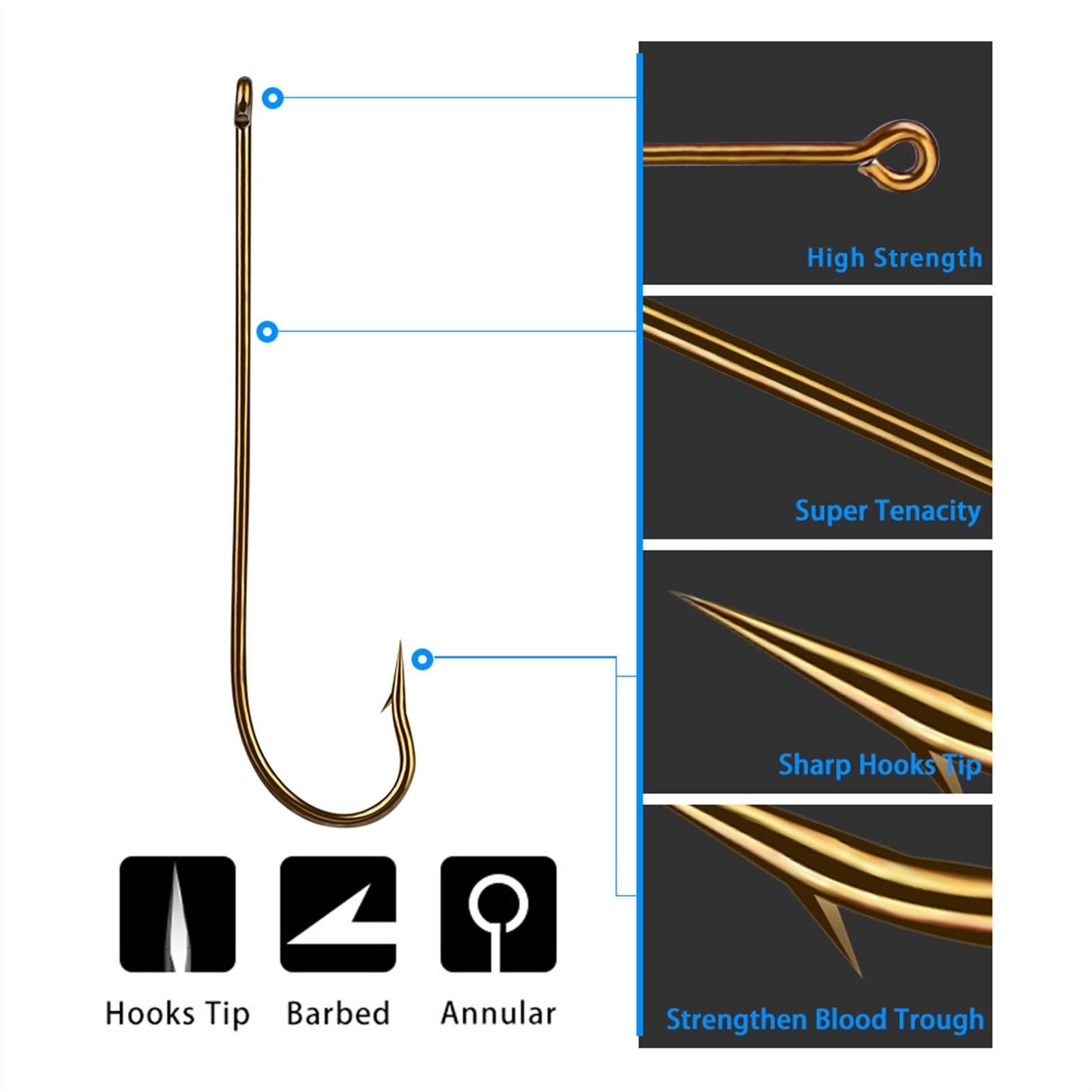 Ami da Pesca 50 pz/Lotto Acciaio Alto in Acciaio al Carbonio Manico Lungo Carpa Pesca Speciale x Gambo Lungo - piegata Speciale-invertito Gancio da Pesca (Color : 4O)