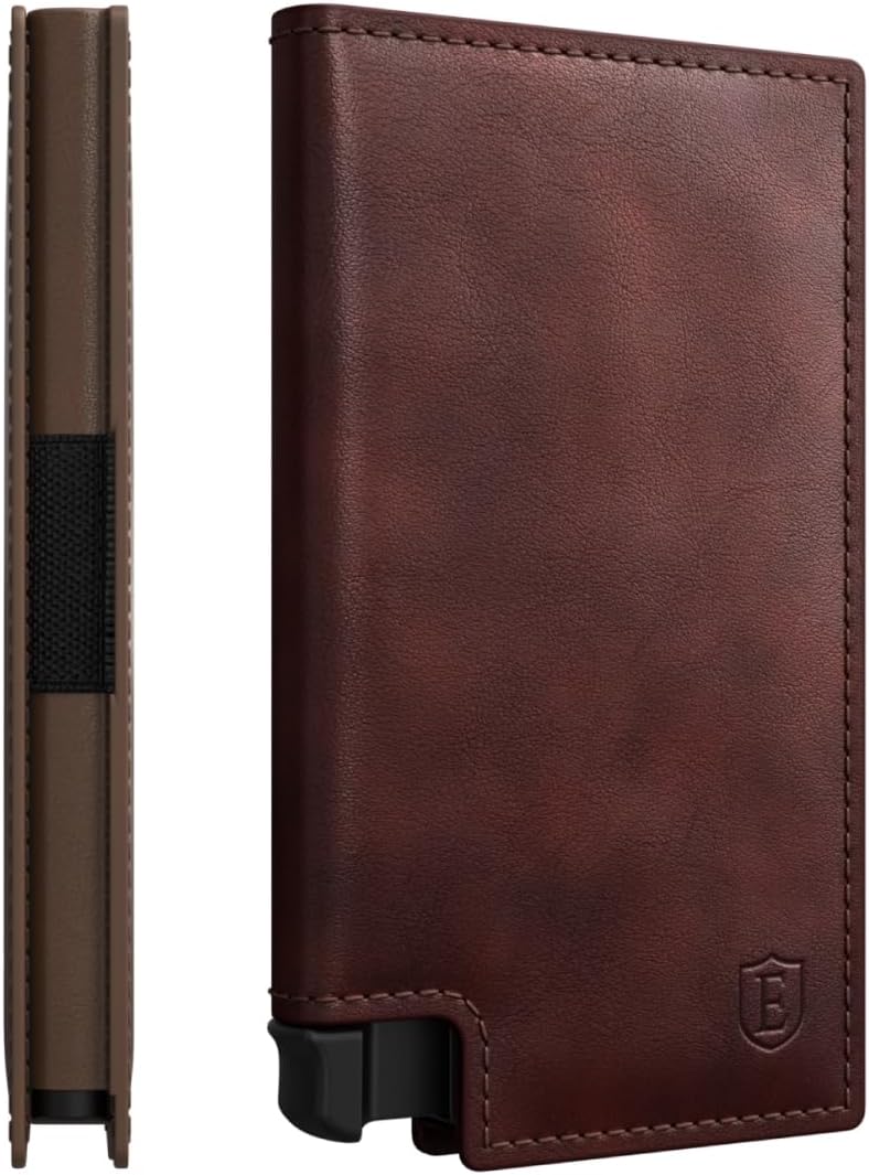 Ekster Parliament Leather Card Holder Wallet | Smart RFID Wallet for Men | Minimalist & Slim Wallet with Quick Card Access Metal Card Holder (Classic Brown)