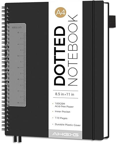 Vista 18 de AHGXG Diario Punteado con Viñetas - Cuaderno Espiral con Cuadrícula de Puntos de 8.5" x 11", A4 Cuaderno Grande Punteado, Papel Grueso de 100 GSM