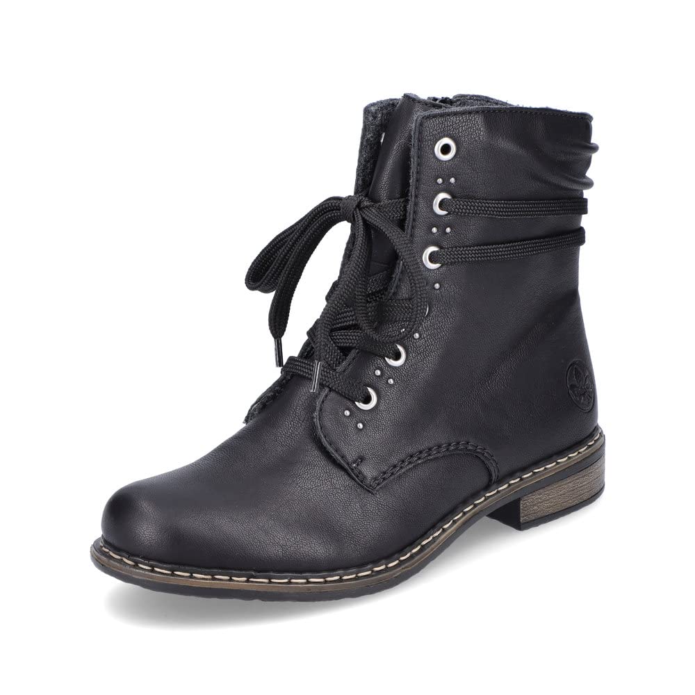 Rieker Damen Schnürstiefeletten 71218, Frauen Stiefeletten,halbstiefel,Kurzstiefel,uebergangsschuhe,uebergangsstiefel,schwarz (00),39 EU / 6 UK
