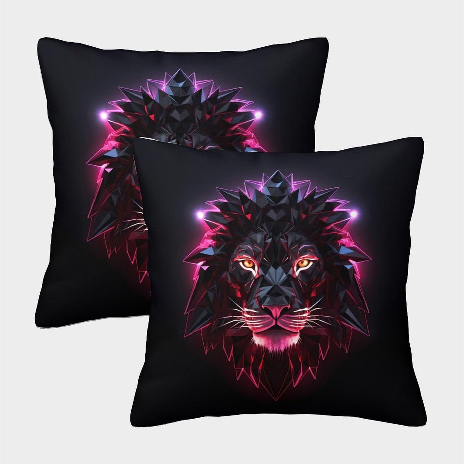 QFVANSIYO Luminous Lion 3D Printed Pillowcase Microfiber Bedroom Decor Glow Lion Pillow Cover for Adults Teens Home Washable 40x40cm