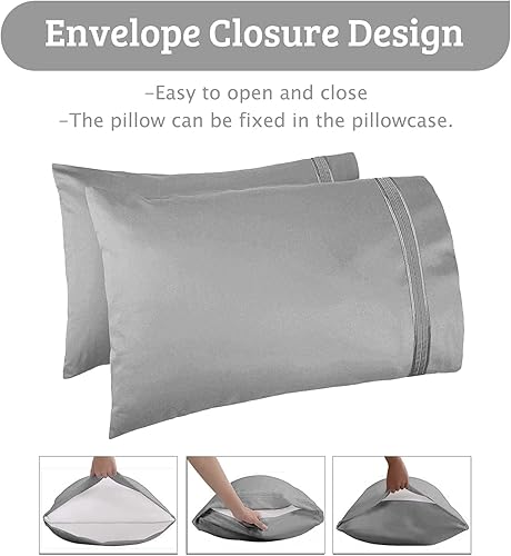 Miniatura 5 de YIYEA Sábana Bajera con Funda de Almohada, Sábana Bajera Ajustada de Microfibra Cepillada Doble Premium, Bolsillo Profundo de 40.6 cm, Ultra Suave,