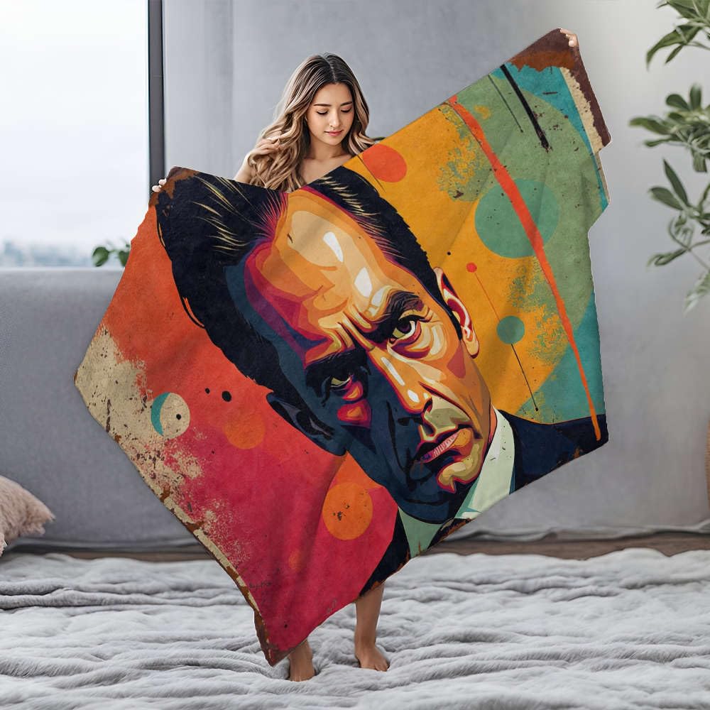 Koce dziecięce stylizowany portret mężczyzny w garniturze na kolorowym, abstrakcyjnym tle. Koc flanelowy Koce dziecięce Prezenty wielkanocne (150 x 200 cm)