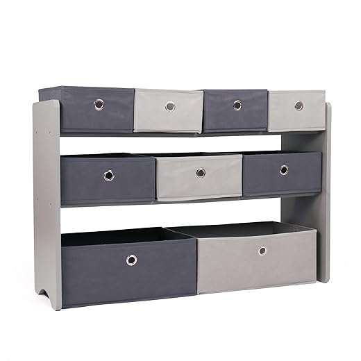 Humble Crew Toy Storage Organizer with 9 Removable Fabric Bins, Light Grey/Grey – Premium Playroom Toy Organizer for Toddlers Ideal for Kids' Rooms, Playrooms, and Nurseries - Modern Toy Bins for Kids