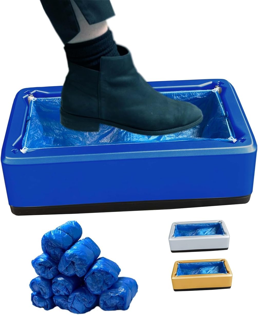 Automatic Shoe Cover Dispenser Shoe Cover Machine for Indoors Reusable,Booties Portable Dispenser 100pcs Plastic Shoe Covers,Disposable Boot Cover Fits One Size,Non Slip,Waterproof,Dust Proof (Blue)
