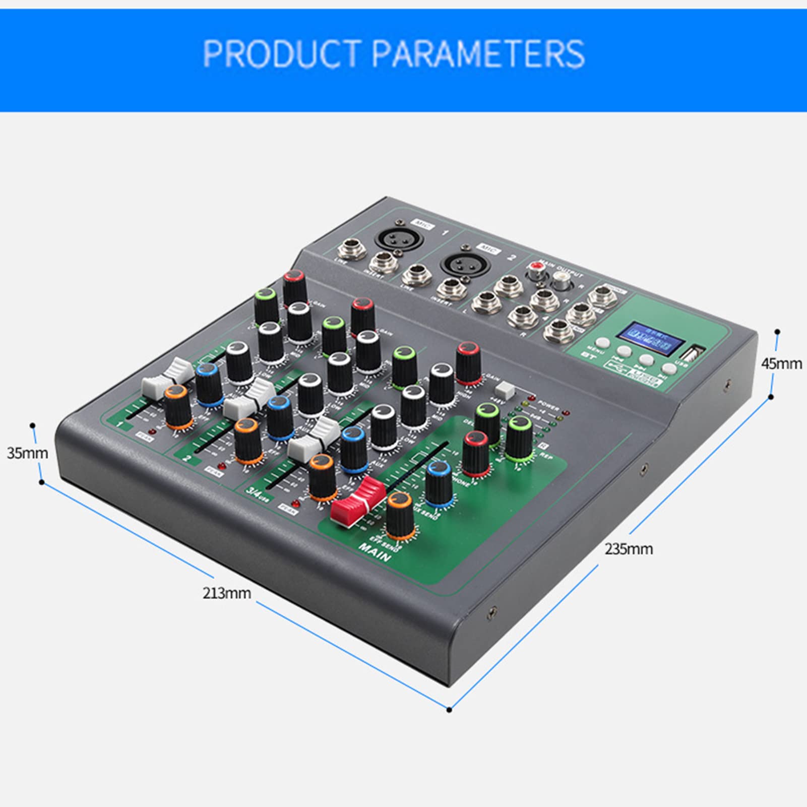 Mixer audio Bluetooth professionale Mixer USB DJ console di mixaggio audio 4 canali ?Karaoke 48V Power per PC Party Studio Registrazione