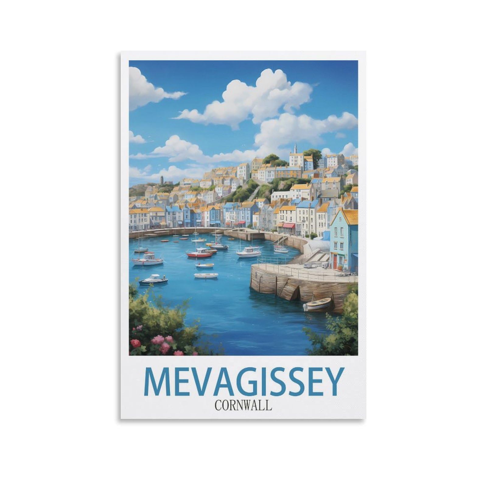 Zbbggoz Unframe-Style Mevagissey Cornwall Vintage Travel Poster 12X18inch(30X45cm) Canvas Wall Posters And Art Picture Print Modern Family Bedroom Decor