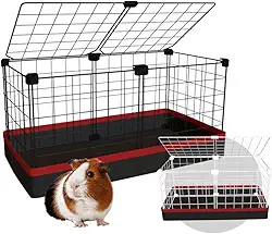 Cercado Gaiola Porquinho da Índia 30x60cm com Bandeja Higiênica Tapete Impermeável Fácil de Limpar Cercadinho Pet (Tela Preta e Tapete Preto)