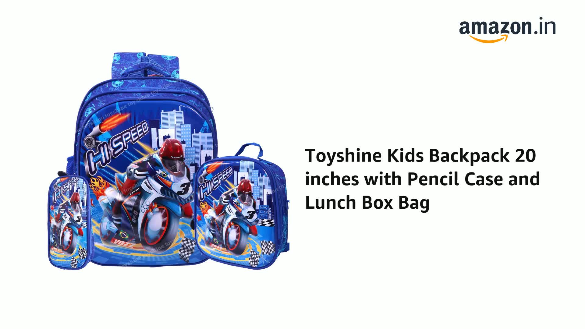 Toyshine Kids Backpack 20 inches with Pencil Case and Lunch Box