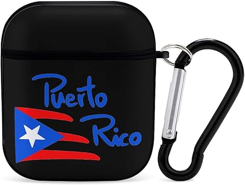 Funda de bandera de Puerto Rico compatible con AirPods 2 y 1 con bonita piel y llavero para hombres y mujeres