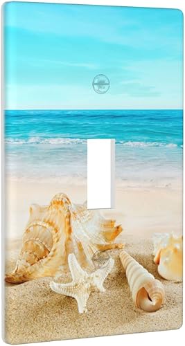 Miniatura 2 de Cubierta para interruptor de luz, placas de pared de conchas marinas en la playa, palanca individual de 1 banda, 4.5 x 2.76 pulgadas, 1 paquete