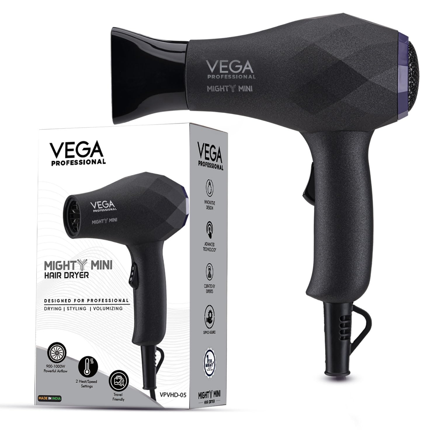 VEGA PROFESSIONAL Mighty Mini 1000-1200 Watts Hair Dryer For Salon Like Hair | 2 Heat/Speed Settings And Tourmaline Technology, 1000-1200W, Black (Vpvhd-05)-picture-26