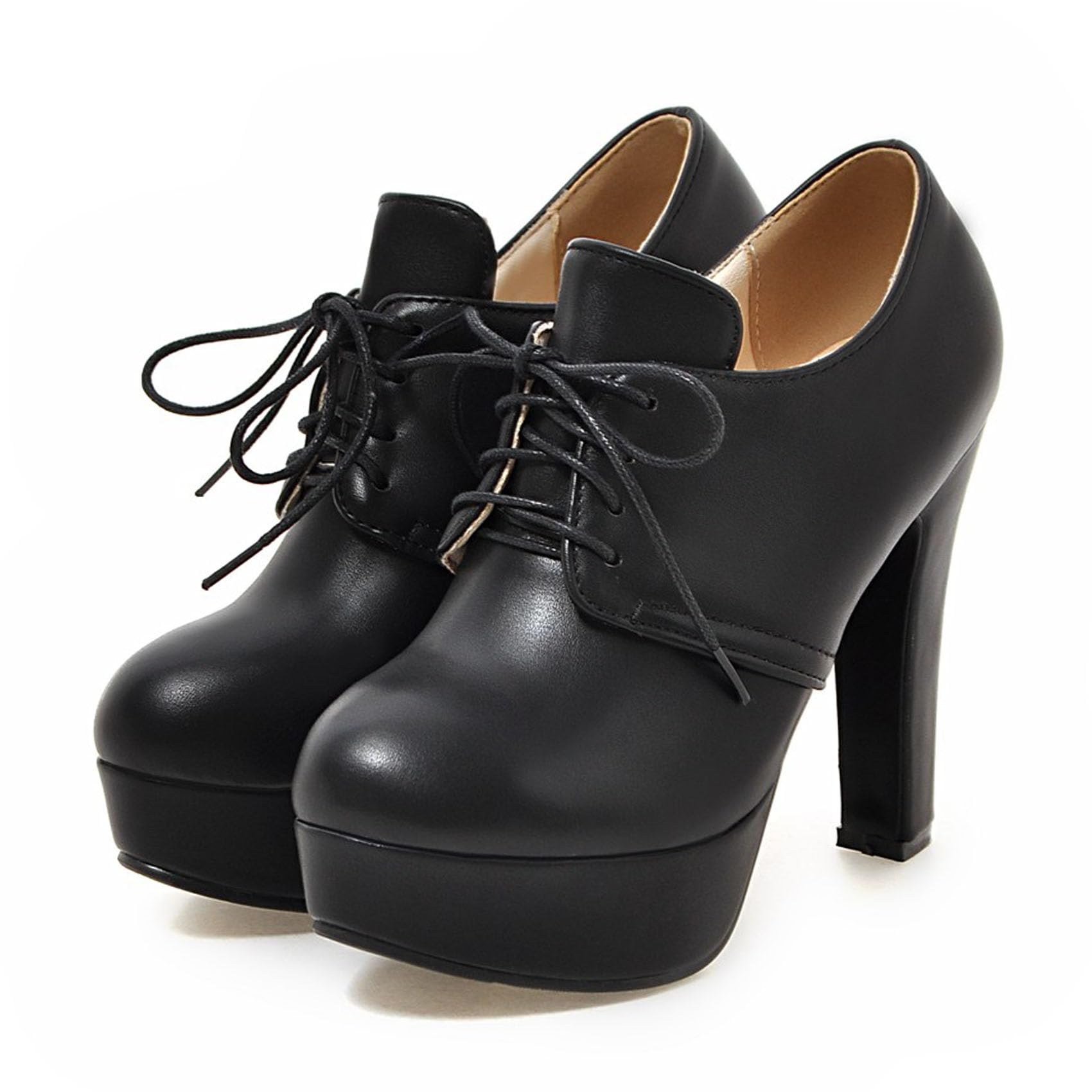 High Heel Lace Up Oxford Boots SHEMEEWomens Block Heel Platform