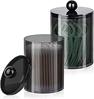2 Pack Black Q-Tip Holders - 10oz & 12oz Apothecary Jars with Lids for Cotton Swabs, Balls, Floss Picks, Bathroom Vanity Organizer