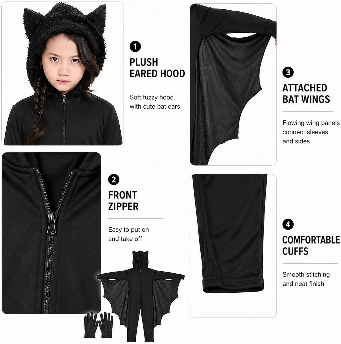 COOLJOY Kids Unisex Vampire Bat Costume, Jumpsuit Halloween Cosplay Costume Set