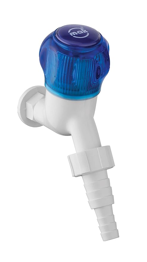 Nixnine Mak ABS Plastic Nozzle Water Tap & Bib Cock for Hot & Cold Water Kitchen, Bathroom Wash Basins, (1/2 Inch15mm) (White+Crystal Blue) Pack of 1