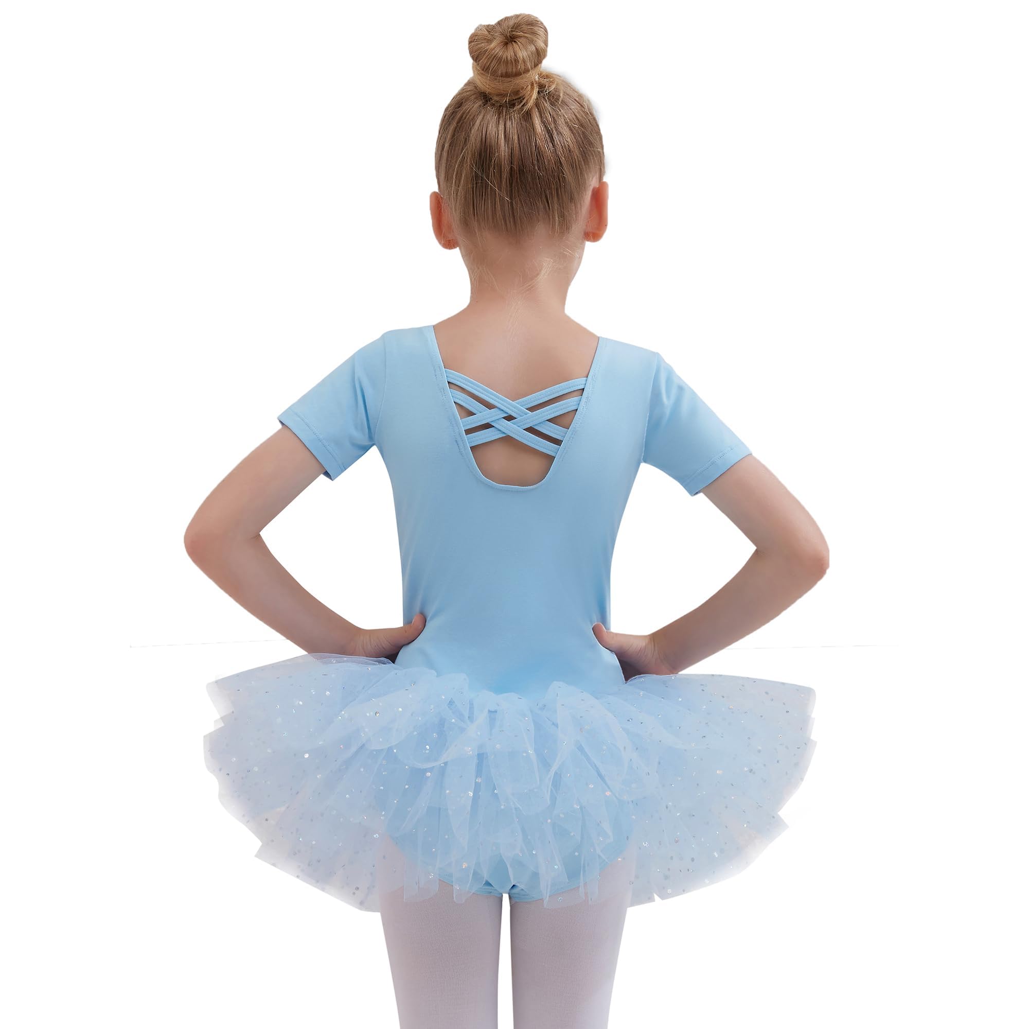 Tancefair Kinder Ballettkleidung Ballettkleid Mädchen Glitzernder Balletttrikot Baumwolle Ballettanzug Tanzkleid Tanzbody mit Glänzendem Rock Tütü