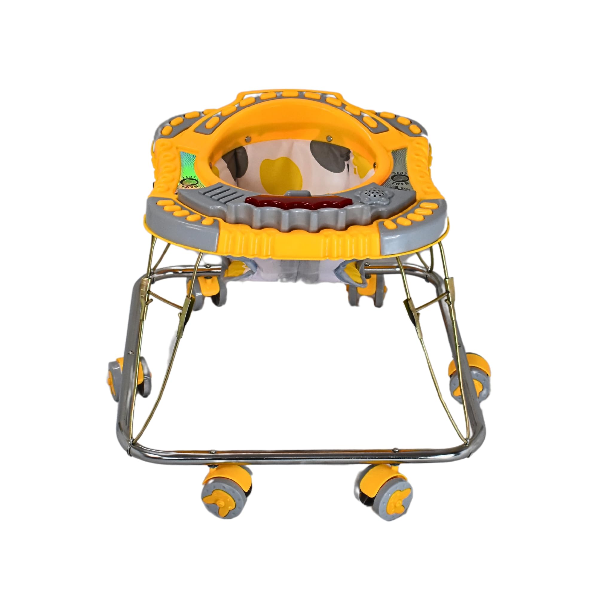 MAXONOVA SQUARE Foldable Baby Walker with MUSIC - Square Base, Chrome Pipe | 6-SUT | Yellow-Gray