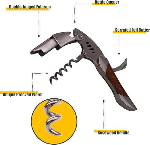 Miniatura 3 de Sacacorchos para camareros, abrebotellas de vino, acero inoxidable resistente, mango de palisandro, llave de vino en forma de tiburón, regalo para