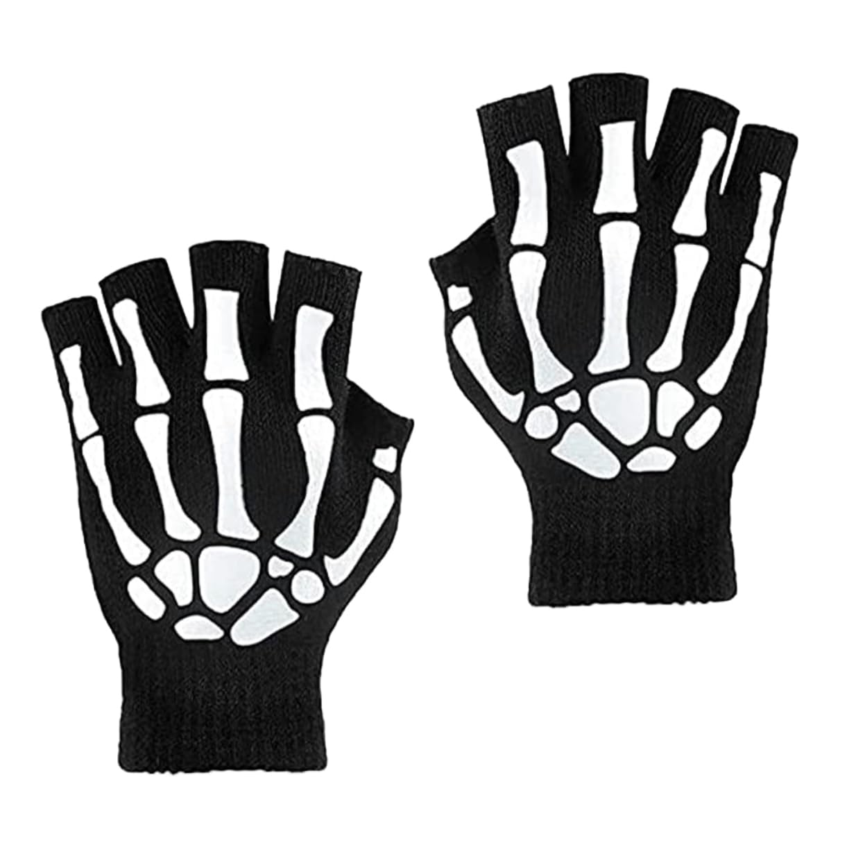 TENDYCOCO 1 Pair Luminous Skull Gloves Gemelos Para Camisa De Hombre Warm Skeleton Gloves Half- Finger Gloves Decorative Fingerless Gloves Halloween Gloves Mens Fingerless Acrylic Fiber