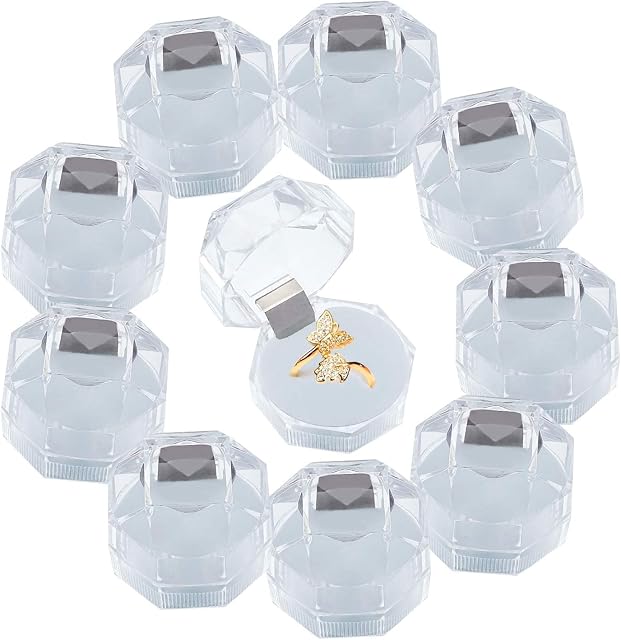 CHGCRAFT 40Pcs White Transparent Plastic Ring Boxes Crystal Earrings Jewelry Storage Boxes Display Organizer Case with Foam for Storing Rings Jewelry Earrings