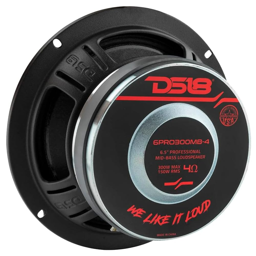 KIT Set pour DS 18 6PRO300MB-4 1 Haut-Parleur Mid Bass Professionnel mesurant 16,5 cm 165 mm 6,5" de diamètre, 150 Watts rms et 300 Watts Max, 4 ohm, sensibilité 96 DB, pour Voiture, 1 pièce + faston